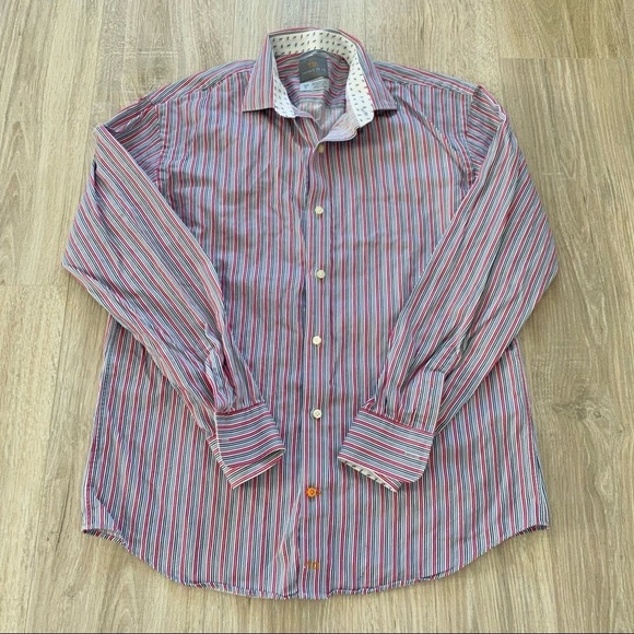 ⭐️3/$25 Thomas Dean Stripe Button Front Shirt Sz XL - Picture 1 of 5